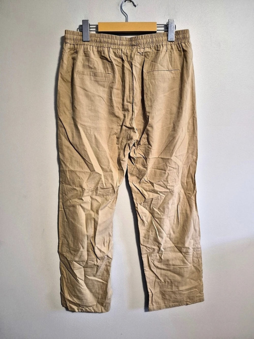 NEW Molly Bracken Medium Tan Linen Blend Straight Leg Pants W Drawstring Waist - Picture 2 of 4